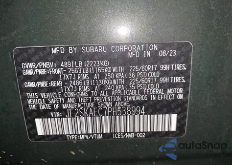 2023 Subaru Forester Premium from USA, damaged, VIN JF2SKAEC7PH538994